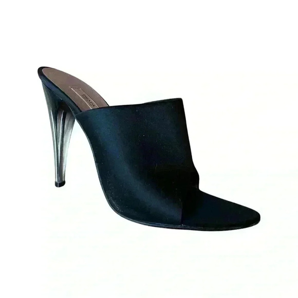 Black Prada Pointy Open Toe Satin Mule with clear heel size 37. - Picture 4 of 14